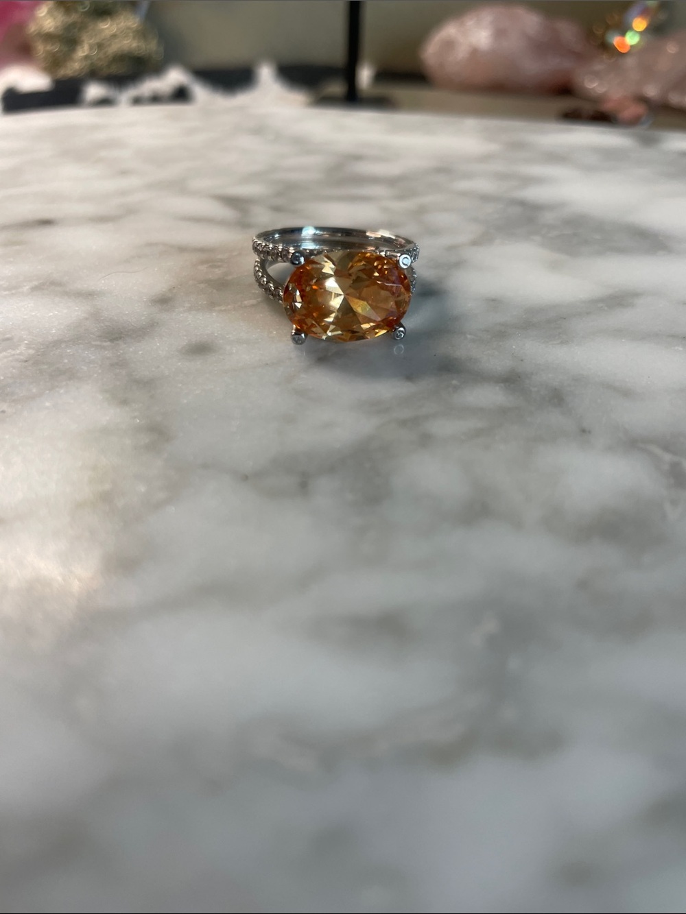 Oval Orange Onyx Cocktail Ring 925 Sterling Silver size 6.5